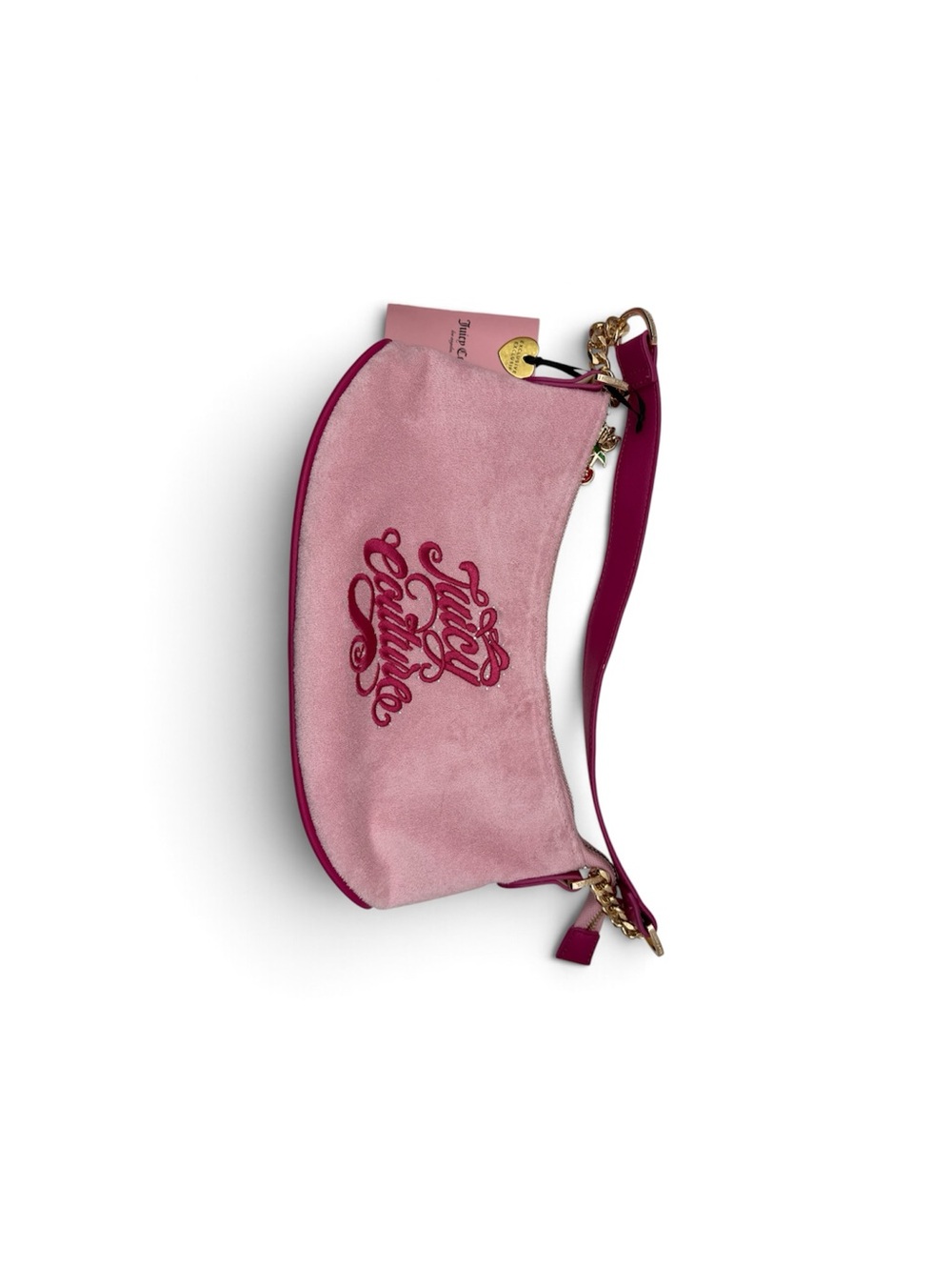 Pink Suede Shoulder Bag with Script Detail